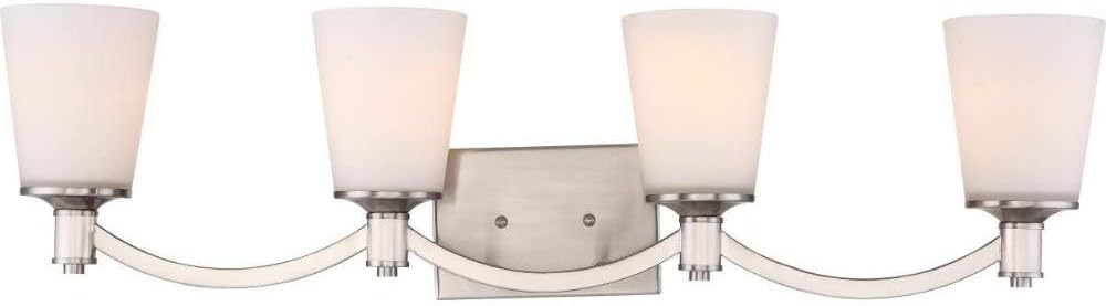 Nuvo Lighting 60/5874 Laguna 4 Light 100W A19 max. Medium Base Vanity and Wall with White Glass, Brushed Nickel