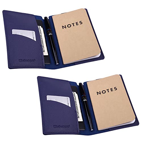 Wisdompro Journal Cover, 2 Pack PU Leather Notebook Cover for Field Notes, or Other 3.5" x 5.5" Pocket Notebooks - Blue