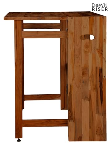 Image of Dawn Riser Extended One-Side Folding Teakwood Table Space-Saving Design,Sturdy Build,Adjustable Height,Multi-Purpose Dining,Work,Study,Easy Assemble,Indoor Outdoor Use- DIY Model- Walnut- Dawnriser