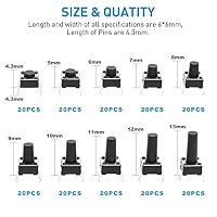 QTEATAK 200 Pcs 10 Value 4 Pins 6 x 6mm Micro Momentary Tact Tactile Push Button Switch Assortment Kit – Ansicht 2