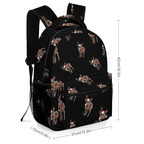 Donkey Christmas Reindeer Lights Funny Backpack Casual Daypack Lightweight Shoulders Bag for Men Women Cute Print2