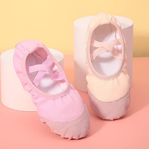 Ballet Shoes for Girls Toddler Ballet Slippers Soft Leather Boys Dance Shoes Dance Shoe Canvas Split (Pink, 10 Toddler)4