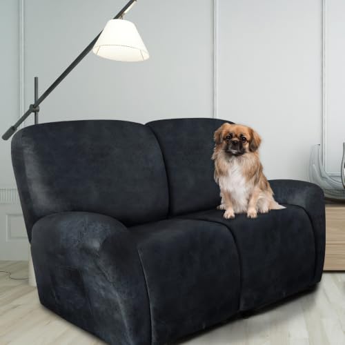 Image of ANARACHON Leather Look Loveseat Recliner Covers Stay in Place 6-Piece Recliner Sofa Slipcover 2 Seater Reclining Couch Cover Furniture Protector Washable (Recliner Loveseat, 02Navy Blue)