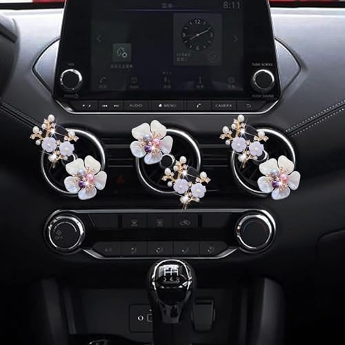Image of 6 Pcs Bling Flower Air Vent Clips, Cute Daisy Cars Air Fresheners Vents Clips Car Diffuser Rhinestone Car sInterior Decoration Charm Diamond Cars Decor Bling Car Accessories for Women Girls