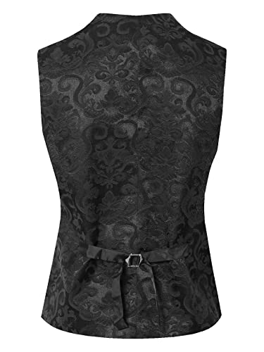 Design by Olivia Women's Fully Lined 4 Button V-Neck Economy Dressy Suit Vest Waistcoat Jacquard Black M - Thumbnail 3