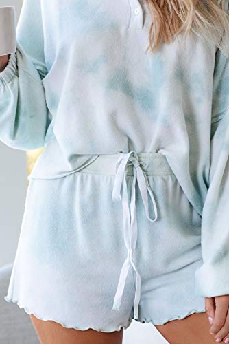 Image of Lopie Womens Lounge Sets 2 Piece Pajamas Set Long Sleeve Tops and Shorts Sleepwear Tie Dye Printed Nightwear