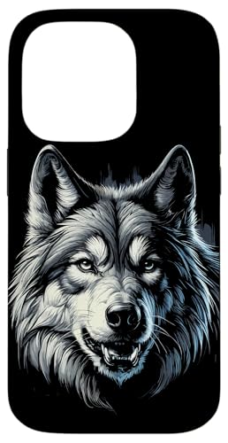 Hülle für iPhone 14 Pro Majestätischer grauer Wolf (Canis Lupus) Portrait-Grafik
