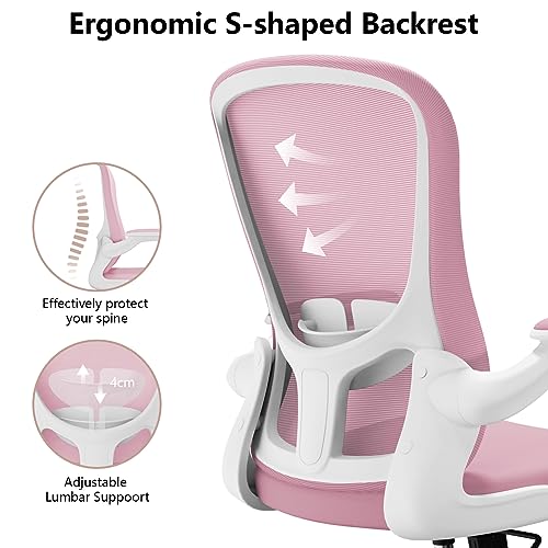 Image of Ergonomic Office Chair, Comfort Swivel Home Office Task Chair, Breathable Mesh Desk Chair, Lumbar Support Computer Chair with Flip-up Arms and Adjustable Height