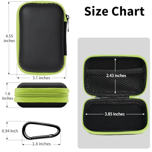 Image of Earbud Case Portable EVA Storage Bag Cell Phone Accessories Organizer with Carabiner for Wired /Wireless Earphone, Earbud, Earpieces, SD Memory Card, Camera Chips, Tech Pouch, Rectangle, Green