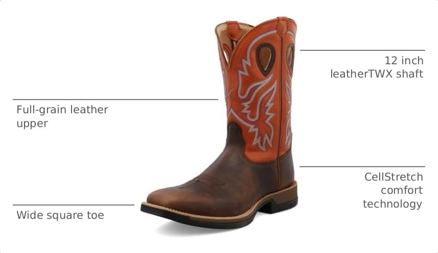 Image of Twisted X Men's 6 inch Work Oblique Toe Boot with CellSole comfort footbed