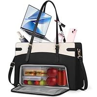 RAINSMORE Laptop Bags for Women with Lunch Compartment,Large Work Bag Women 15.6 inch Laptop Tote Bags for Women PU Leather Laptop Purse,Black