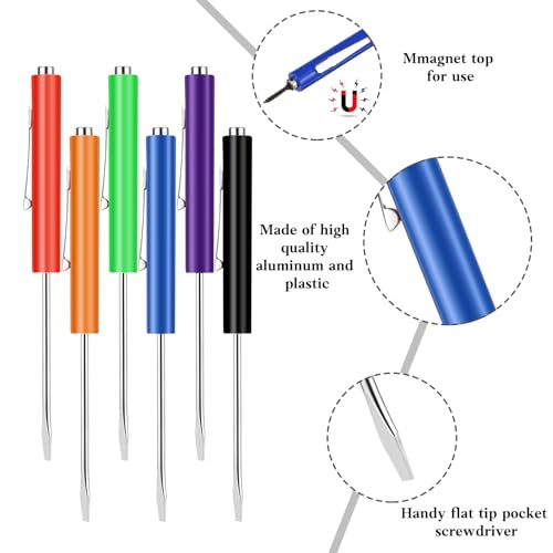 Image of 6 Pieces Pocket Screwdriver Mini Tops And magnetic pocket screwdriver with A Single Blade Head for Mechanical, Electrician (Colorful)