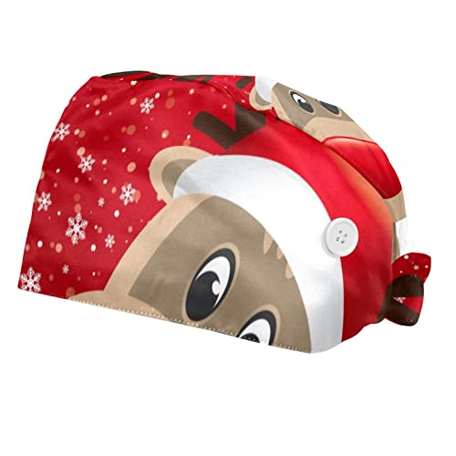 Chapeau de travail renne de Noël rouge unisexe pour hommes et femmes | Lot de 2 pièces