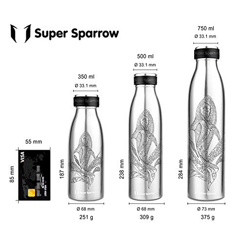 Super Sparrow Stainless Steel Water Bottles -350ml/500ml/750ml- BPA-Free Vacuum Insulated Thermoses Flask Leak-Proof Reusable Sport Bottle for Travel Office Home Gym (Seawhale, 750ml-25oz) - Thumbnail 4