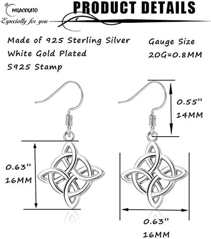 MILACOLATO 925 Sterling Silver Drop Earrings For Women CZ Teardrop Dangle Earrings Celtic Eternity Knot Fishhook Earrings Fashion Elegant Earrings Jewellery Gift