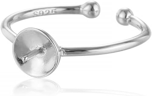 Base de anillo ajustable de plata de ley 925 en blanco para anillos redondos de perlas de 0.315 a 0.394 pulgadas, accesorios con asiento de perlas