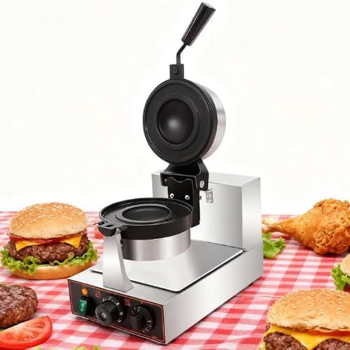 1300W Electric Burger Panini Maker & Waffle Machine, Non-Stick Hamburger Press, Commercial Ice Cream Burger Maker, Single Head Grill for Fast Cooking