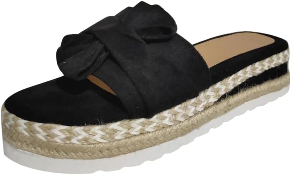 Sandali In Paglia Con Zeppa Donna - Ciabatte Da Spiaggia Bohémien Con Fiocco - Foto 10