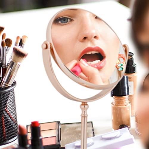 Espejo de maquillaje redondo, 2X magnificación, soporta en mesa miniatura 3