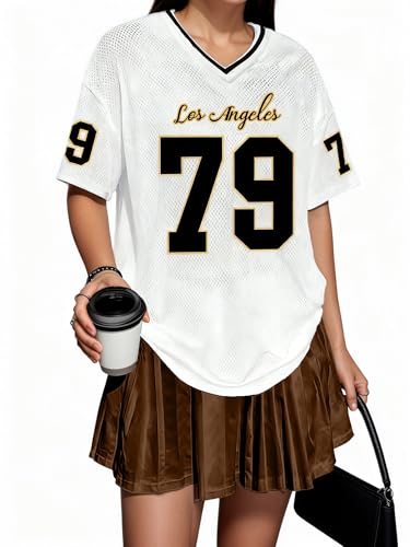 Oversized Jersey Shirts for Women Number Graphic Mesh Jersey V