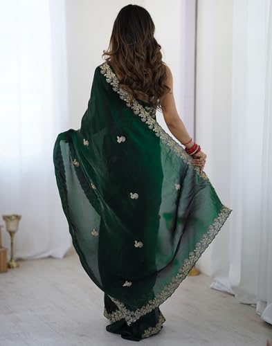 Image of SIRIL Women's Tissue Silk Sequence Embroidery Saree with Unstitched Blouse Piece