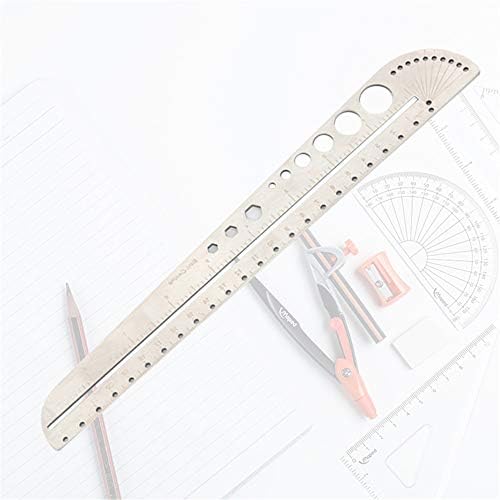 Metal Scale Ruler, Artist Ruler, Stainless Steel Ruler, Measuring Ruler, Metal Ruler, Precision Ruler, Drawing Ruler, with Protractor Compass Holes Portable Drawing Drafting Tool for Student Engineer