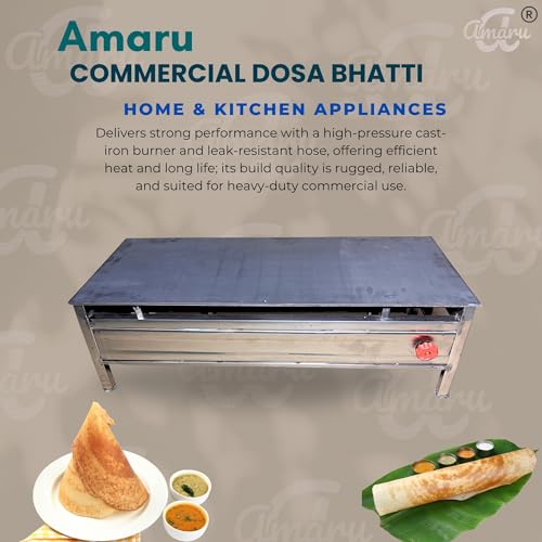 Image of Amaru Stainless Steel Commercial Dosa Bhatti for Hotel & Restaurant Use | Heavy-Duty Dosa Cooking Bhatti with Bullet Burner And Tawa (Size-30Lx15Wx12H Tawa 6mm