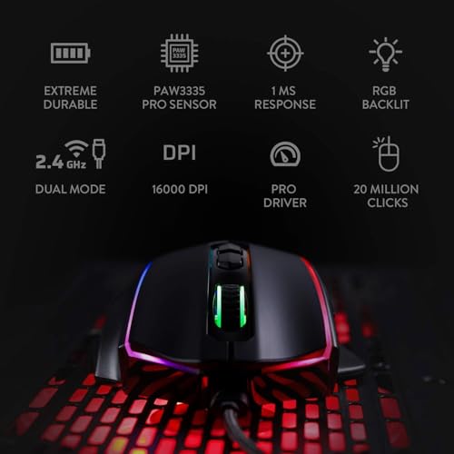 M686 Mouse da gioco wireless, mouse gamer cablato/wireless a 16000 DPI con sensore professionale, potenza durevole di 45 ore, macro personalizzabile e retroilluminazione RGB - Mouse gaming - Immagine 2