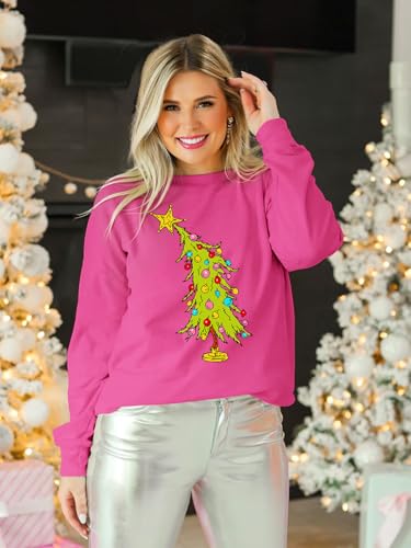 Christmas Sweatshirts for Women Funny Christmas Tree Xmas Cute Graphic Long Sleeve Shirt