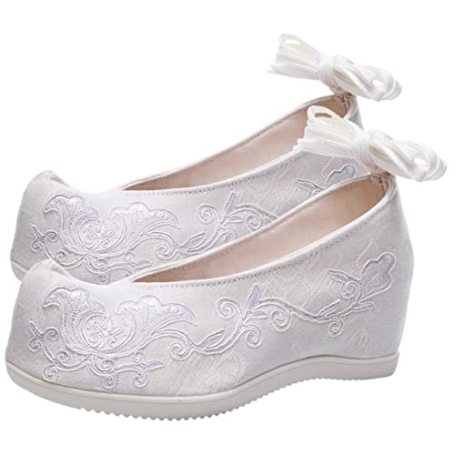 Chaussures brodées de mariage femme en coton souple blanc taille 37
