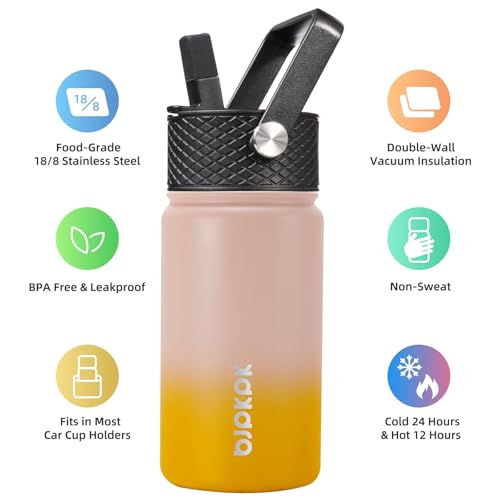 Image of BJPKPK Insulated Water Bottle, 15oz Stainless Steel with Straw Lid