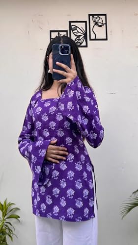 Image of Women's Rayon Printed Short Kurti | Straight Fit Casual Ethnic Top | Square Neck Full Sleeve Ladies Kurti Office College