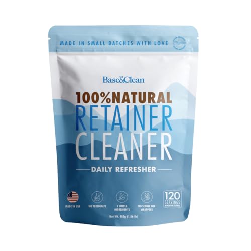 Base & Clean The Daily Refresher | 100% Natural Retainer & Aligner Cleaner Powder | For Daily Use | 4 Month Supply | No Harsh Chemicals or Wrappers | Made in USA | NO Persulfate