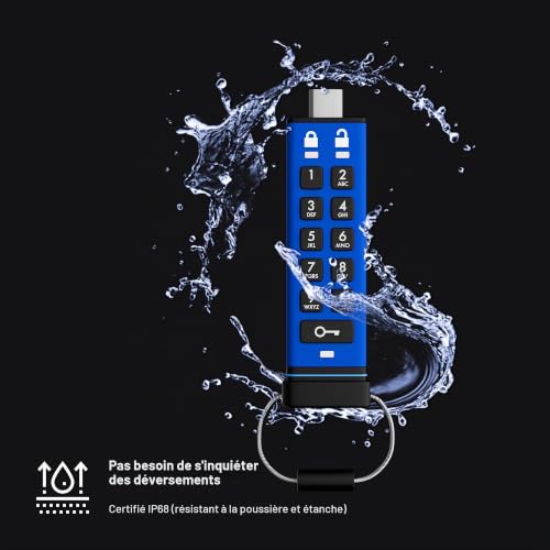 iStorage datAshur PRO+C Secure USB Type C Memory Stick FIPS 140 3 Level 3 pending PIN protected Type C A adapter included. - vue 5