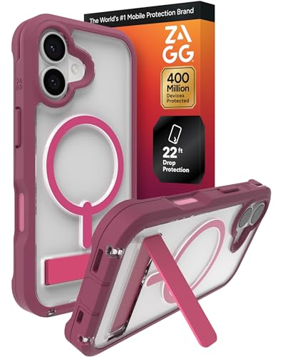 Image of ZAGG Rainier Case with Kickstand for iPhone 17 - Red Black Cherry, Graphene 22ft (7m) Drop Protection, Lanyard Attach Points, MagSafe, Wireless Charging Compatible, 2-Piece Design, Phone Case