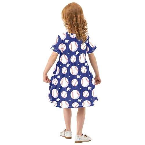 Girls' Short Sleeve Dresses Sport Baseball Blue Toddler Casual Sundress 23029433