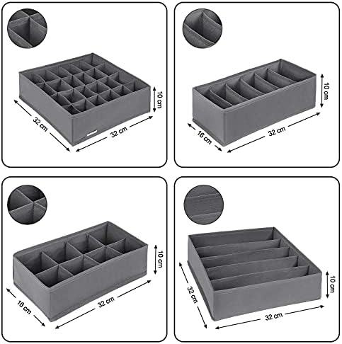 SONGMICS Underwear Organisers, Set of 6, Closet Drawer Underwear Storage for Bras, Socks, Ties, and Scarves, Foldable Fabric Storage Boxes, Grey RUS06GY