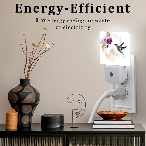 Image of Hummingbird Flowers Night Light for Kids,Groovy Cute Bird Floral Night Light Plug in with Dusk to Dawn Sensor,0.5w Energy Saving Sleep Friendly Nightlight for Hallway Stairway Kitchen Bedroom