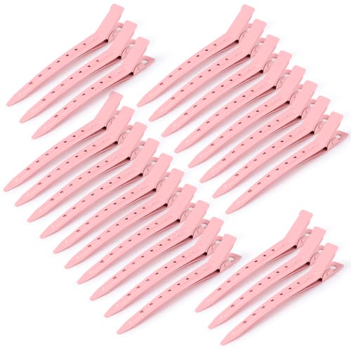 24 Pieces Duck Bill Hair Clips 3.5 Inch Rustproof Metal Alligator Curl Clips with Holes for Hair Styling (Pink)
