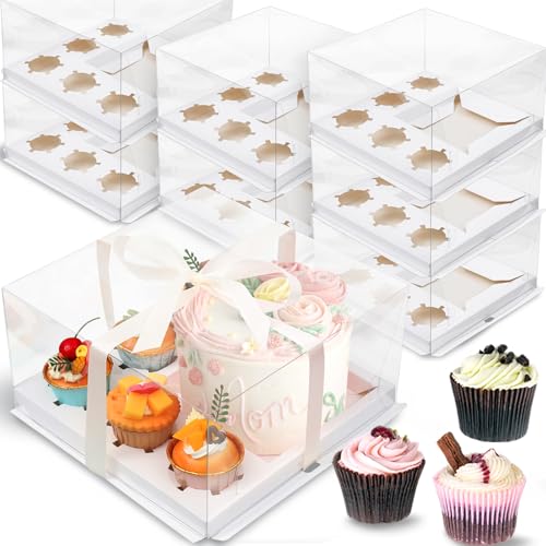 6 Pack 1+5 Bento Cake Boxes with Cupcakes Cake and Cupcake Box Combo, White