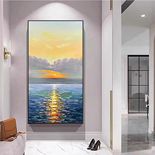 Geel en Grijs Grote Abstracte Muur Art Groot Canvas voor Woonkamer Hal, Zonsopgang Blauwe Zee Badkamer Foto's Muur Decor… - Afbeelding 4