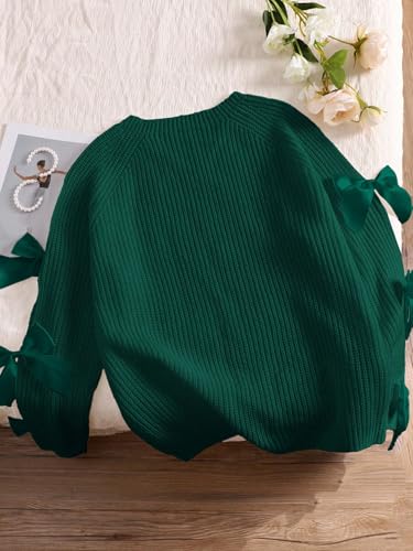 Image of SHENHE Women's Plus Size Sweaters Bow Cutout Crewneck Long Raglan Sleeve Knit Tops Chunky Sweaters