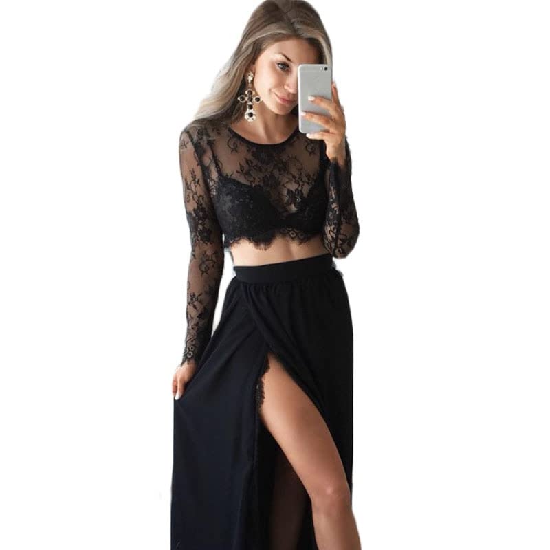 Women Sexy Sheer Mesh Crop Tops Embroidery Lace Long Sleeve See Through T Shirt Glitter Blouse Party Cover Up
