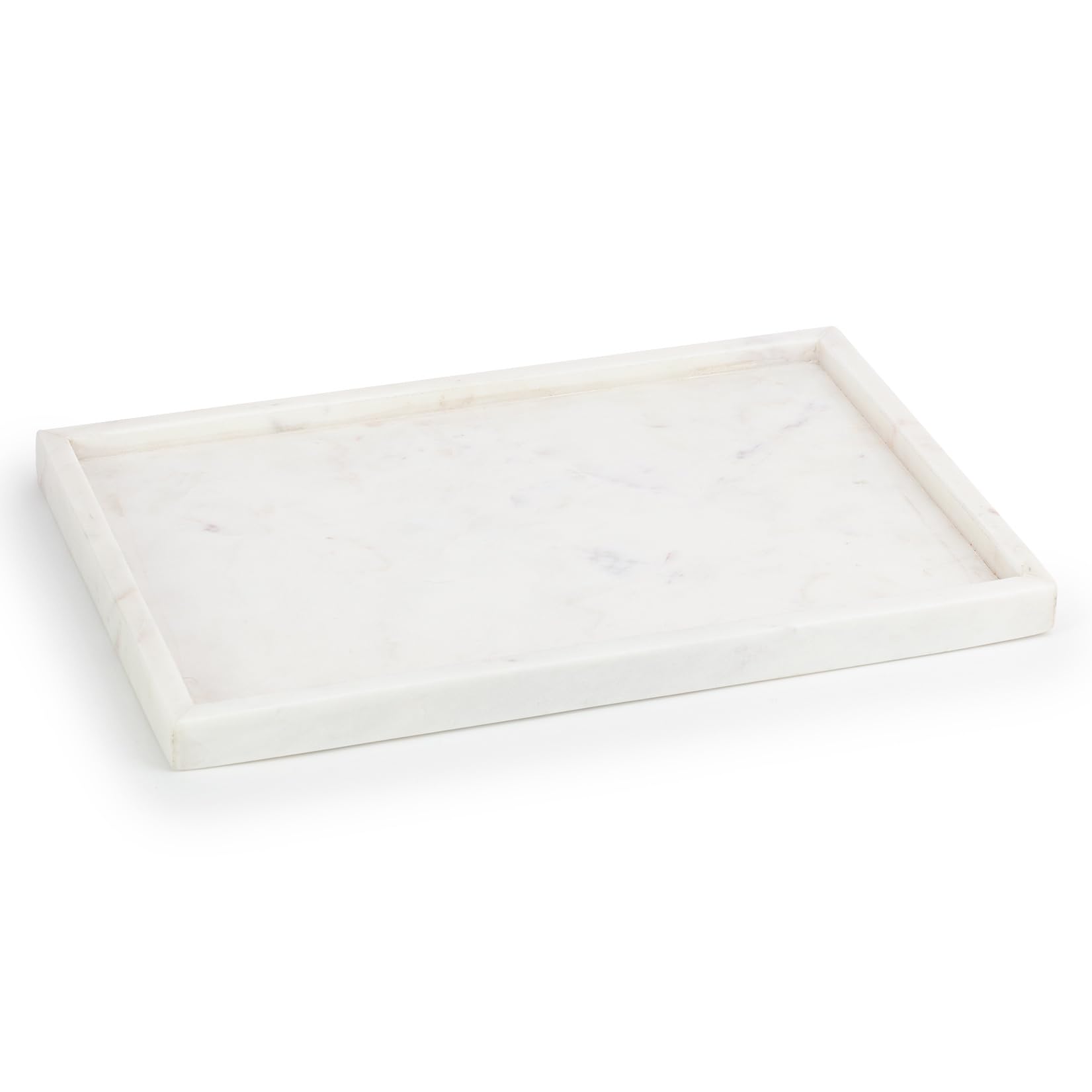 Ehc White Natural Marble Bathroom Vanity Tray, Decorative Countertop Sink Storage Organiser For Cosmetics, Perfume, Candles, Home Decor - Rectangular, 31 X 20 X 2 Cm