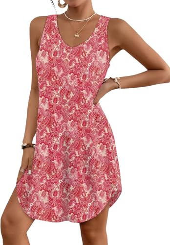 Image of Aokosor Womens Summer Dresses 2026 Loose V Neck Sleeveless Dress Sundresses Swimsuit Coverup Vacation Outfits
