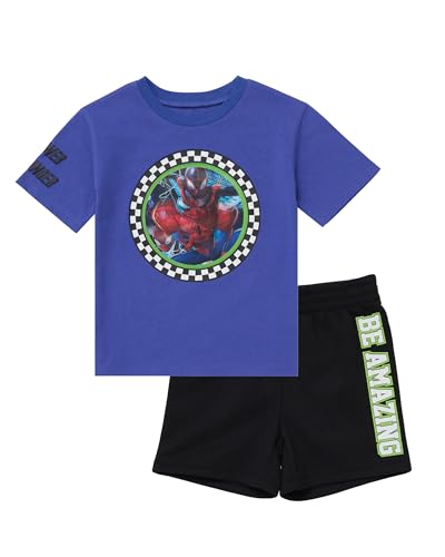 Image of Marvel Spider-Man Boys T-Shirt and Shorts Outfit Set - Holographic Shirt featuring Hulk, Captain America & Superheroes