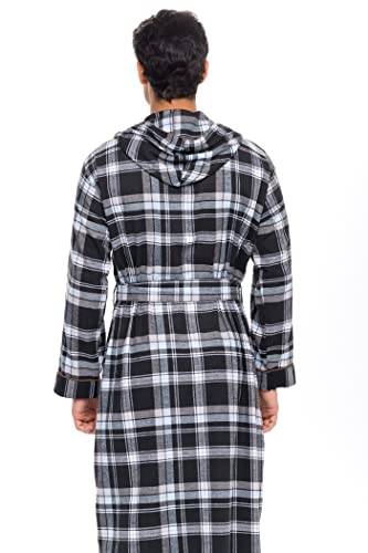 AMERICAN HEAVEN Men's Flannel Fleece Hooded Robe | Soft Cotton Shawl Collar Full Length Plaid Robe3
