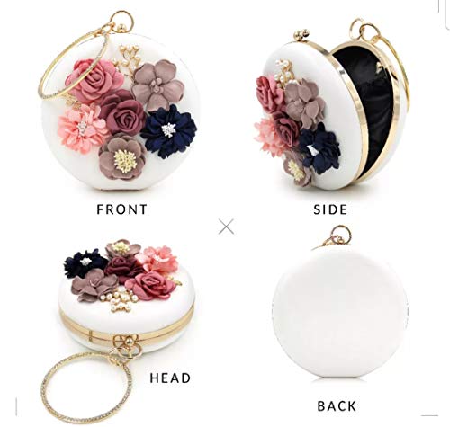 Image of TOOBA Handicraft Women's Round Shape Clutch Bag Purse | Floral Bag, Bridal Purse & Party Handbag Design with Ring Handle - Wedding & Special Occasion Clutch