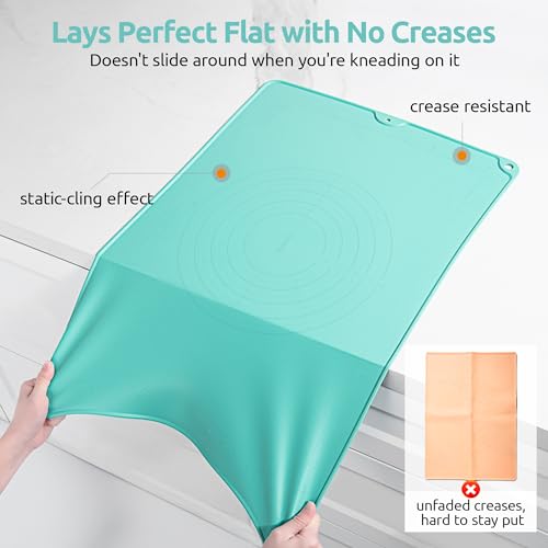 Image of Silicone Dough Rolling Pastry Mat: U-Taste 19.7 inchx27.6 inch Extra Large Food Grade Non Stick Baking Sheet, 4mm Thick Non Slip for Kneading Prep Making Pizza, Fondant, Pie Crust with Measurement (Aqua Sky)