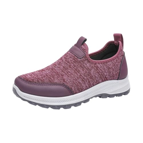 Baskets de marche légères et confortables en maille violette avec enfilage rapide pour femme